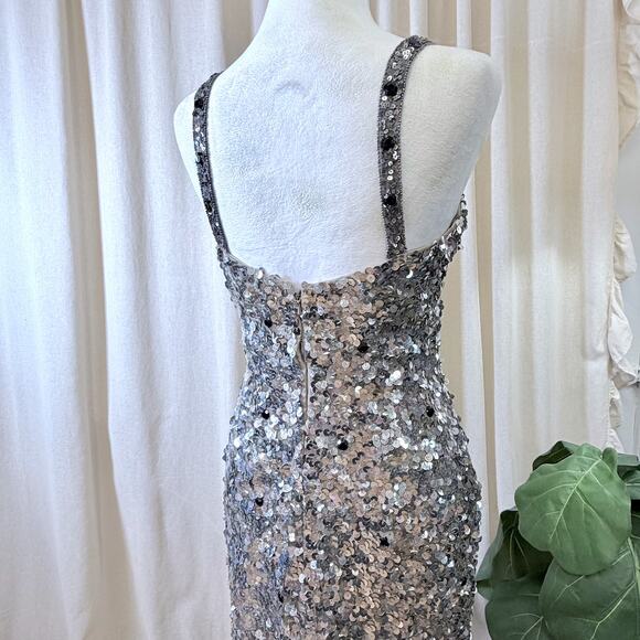 Scala Sexy Silver Beaded Sequin Cocktail Dress 4 Coquette Elegant Formal Luxury - Picture 7 of 14